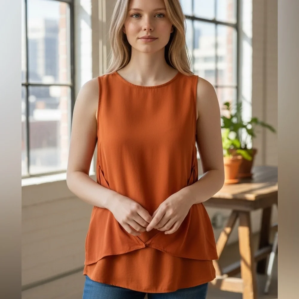 THEORY SLEEVELESS BURNT ORANGE SIENNA TANK BLOUSE TOP M